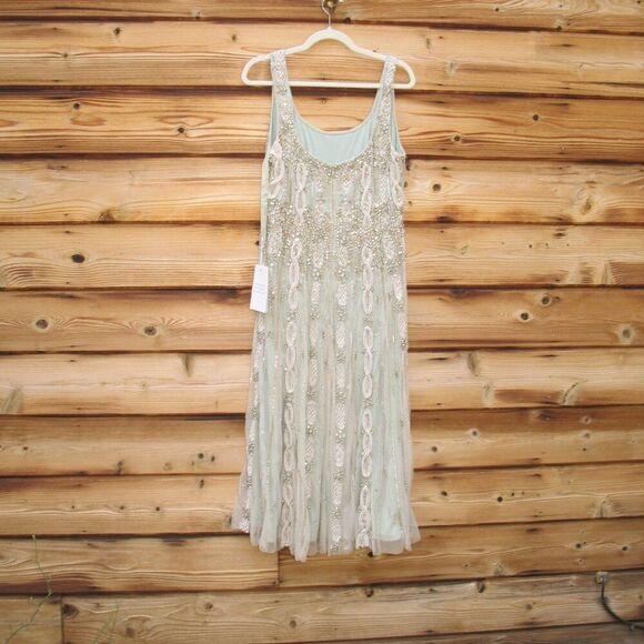 MAC DUGGAL 10078 Green Embellished Mesh Sleeveless Scoop Neck Midi Dress - Picture 11 of 14